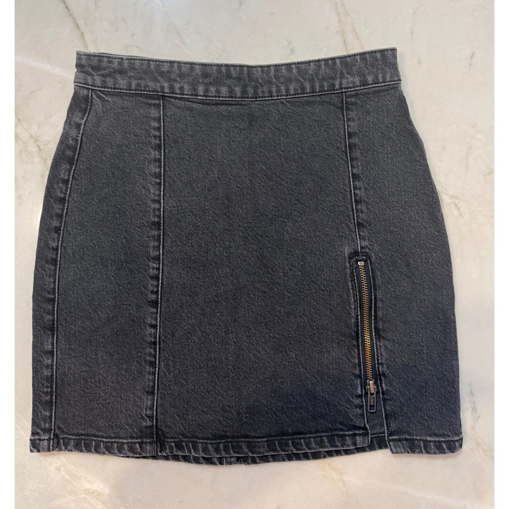 Free People We The Free Black Denim Mini Skirt Size 4 High Waist Side Zip Detail